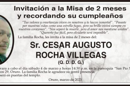 Invitación a la misa de recordación de Cesar Augusto Rocha Villegas
