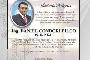 Ing. Daniel Condori Pilco, obituario y misa de nueve días