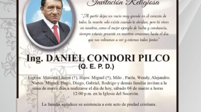 Ing. Daniel Condori Pilco, obituario y misa de nueve días