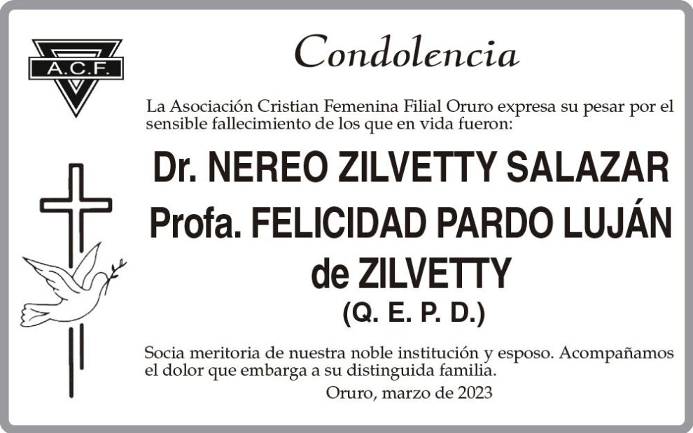 Condolencia por el fallecimiento del Dr. Nereo Zilvetty Salazar