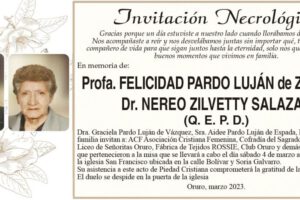 Invitación Necrológica Profa. Felicidad Pardo Luján