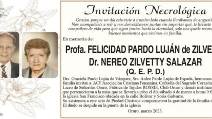 Invitación Necrológica Profa. Felicidad Pardo Luján