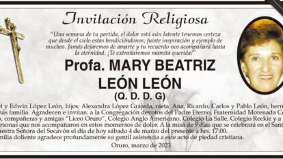 Invitación religiosa para la Profa. Mary Beatriz León León