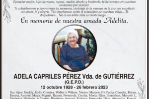 Obituario de Adela Capriles Pérez, en memoria de una madre y abuela querida