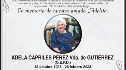 Obituario de Adela Capriles Pérez, en memoria de una madre y abuela querida