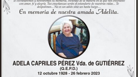 Obituario de Adela Capriles Pérez, en memoria de una madre y abuela querida