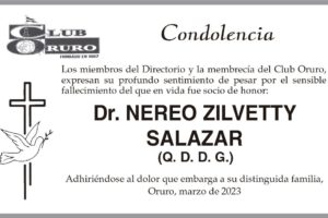 Condolencia por el fallecimiento del Dr. Nereo Zilvetty Salazar