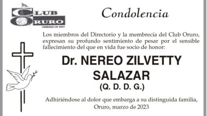 Condolencia por el fallecimiento del Dr. Nereo Zilvetty Salazar