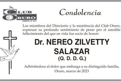 Condolencia por el fallecimiento del Dr. Nereo Zilvetty Salazar