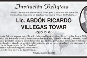 Lic. Abdon Ricardo Villegas Tovar, invitación religiosa