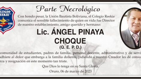 Parte Necrológico de Lic. Ángel Pinaya Choque