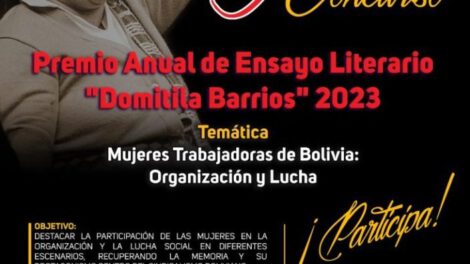 Premio Anual de Ensayo Literario 'Domitila Barrios' 2023 para destacar a mujeres trabajadoras de Bolivia