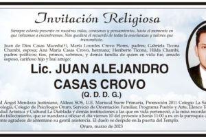 Lic. Juan Alejandro Casas Crovo, invitación religiosa y misa recordatoria