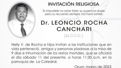 Invitación Religiosa: Dr. Leoncio Rocha Canchari