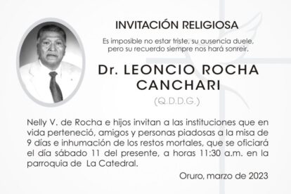 Invitación Religiosa: Dr. Leoncio Rocha Canchari