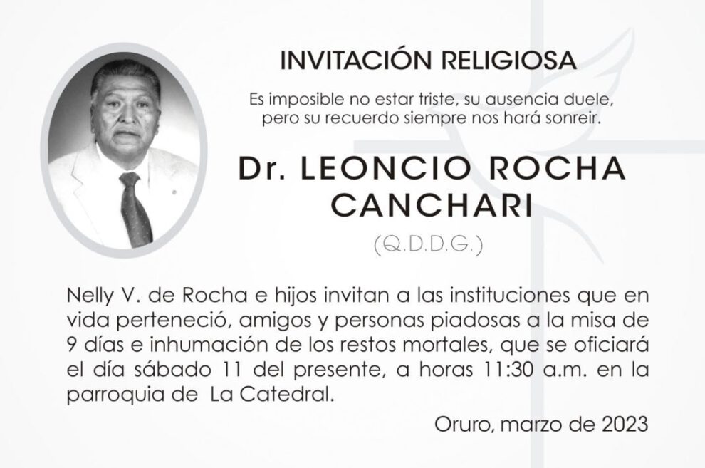 Invitación Religiosa: Dr. Leoncio Rocha Canchari