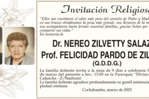 Invitación Religiosa en memoria de Dr. Nereo Zilvetty Salazar