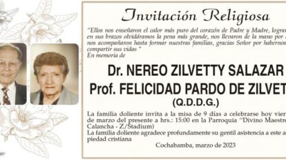 Invitación Religiosa en memoria de Dr. Nereo Zilvetty Salazar