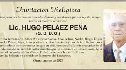 Lic. Hugo Peláez Peña, misa recordatoria en el Santuario del Socavón