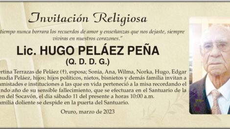 Lic. Hugo Peláez Peña, misa recordatoria en el Santuario del Socavón