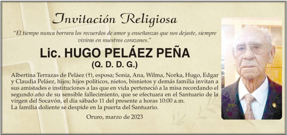 Lic. Hugo Peláez Peña, misa recordatoria en el Santuario del Socavón