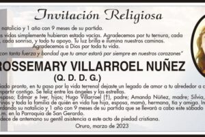 Invitación Religiosa en memoria de Rossemary Villarroel Nuñez