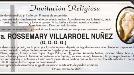 Invitación Religiosa en memoria de Rossemary Villarroel Nuñez