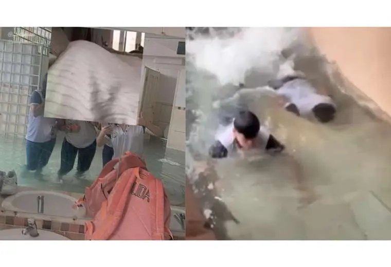 Inundación en Unidad Educativa por lluvia intensa en Santa Cruz