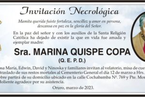Invitación Necrológica para Marina Quispe Copa