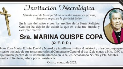 Invitación Necrológica para Marina Quispe Copa