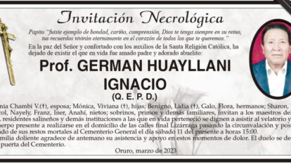 Invitación Necrológica: Prof. German Huayllani Ignacio