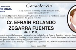 Condolencia por el fallecimiento de Efraín Rolando Zegarra Fuentes