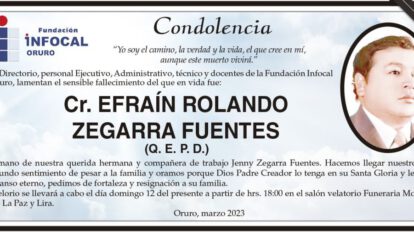 Condolencia por el fallecimiento de Efraín Rolando Zegarra Fuentes