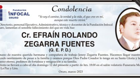 Condolencia por el fallecimiento de Efraín Rolando Zegarra Fuentes