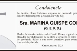 Condolencia por el fallecimiento de Marina Quispe Copa