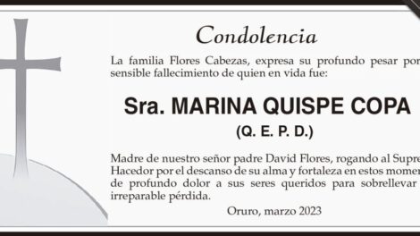Condolencia por el fallecimiento de Marina Quispe Copa