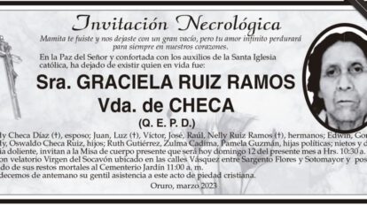 Invitación necrológica para Graciela Ruiz Ramos