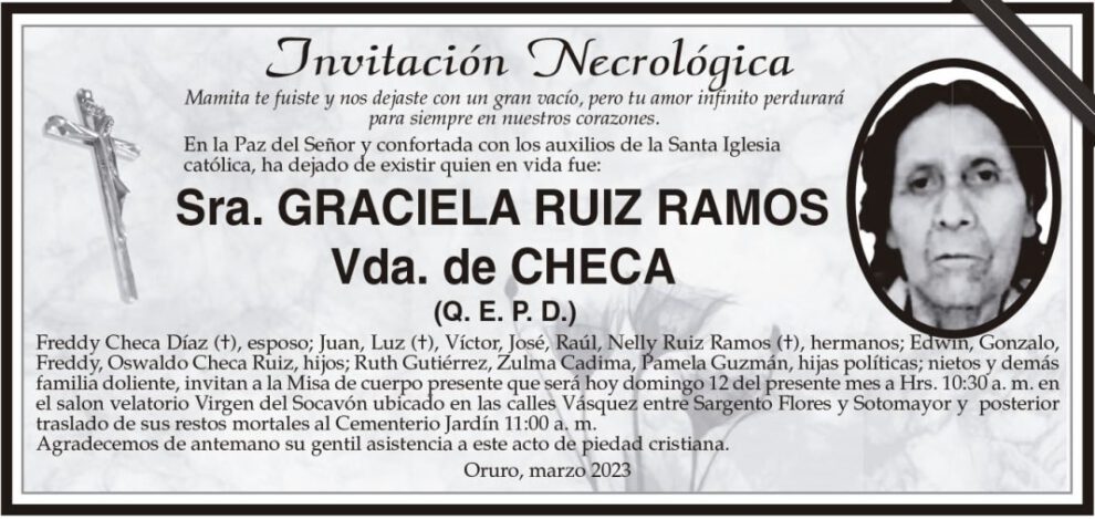 Invitación necrológica para Graciela Ruiz Ramos