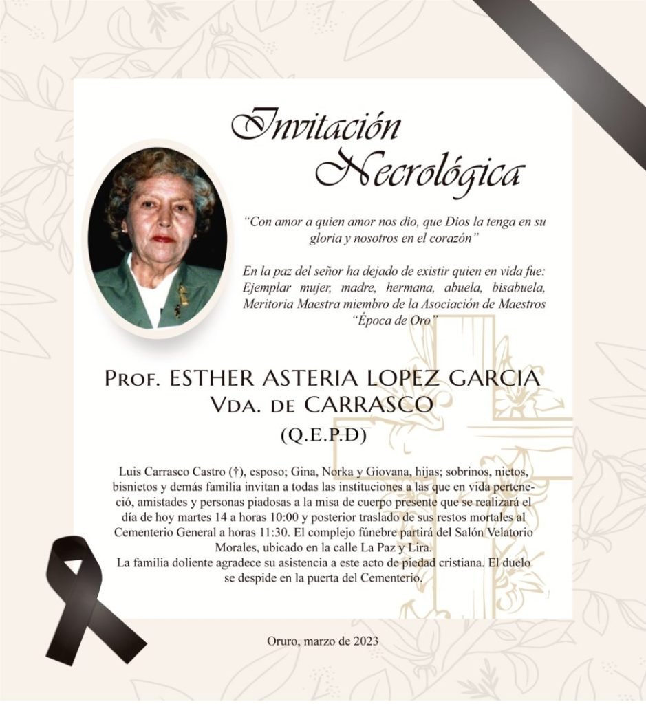 Prof. Esther Asteria López García, invitación necrológica
