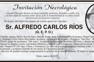 Invitación Necrológica para Alfredo Carlos Ríos