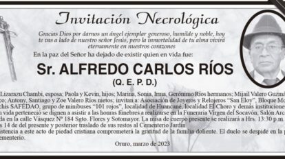 Invitación Necrológica para Alfredo Carlos Ríos