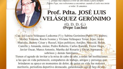Invitación religiosa para José Luis Velásquez Gerónimo