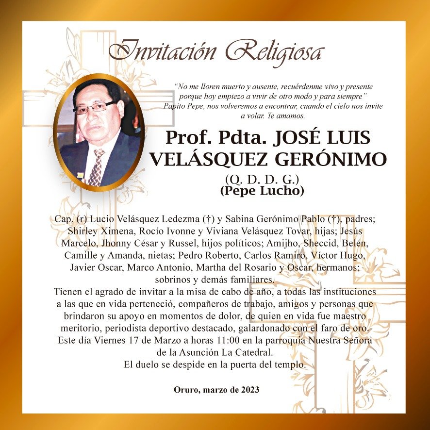 Invitación religiosa para José Luis Velásquez Gerónimo