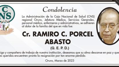 Condolencia por Cr. Ramiro C. Porcel Abasto