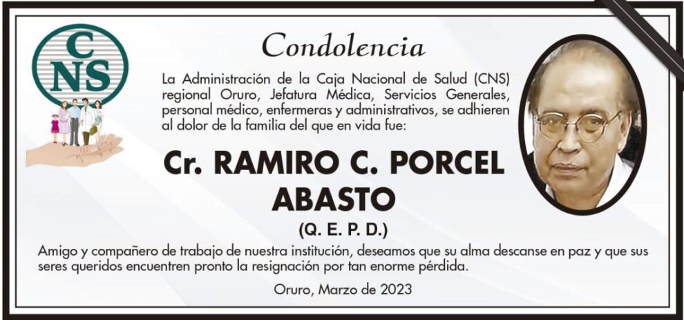 Condolencia por Cr. Ramiro C. Porcel Abasto