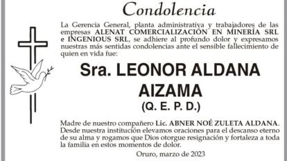 Condolencias por el fallecimiento de Leonor Aldana Aizama