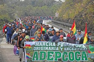 Marcha de los cocaleros de Adepcoca por la libertad de César Apaza