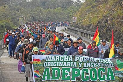 Marcha de los cocaleros de Adepcoca por la libertad de César Apaza