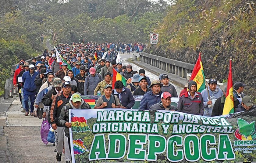 Marcha de los cocaleros de Adepcoca por la libertad de César Apaza