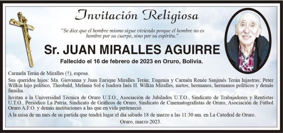 Invitación Religiosa: Juan Miralles Aguirre